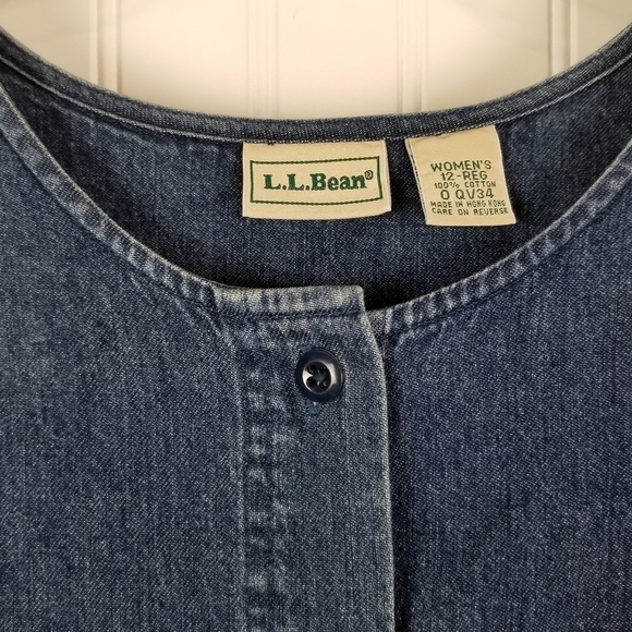 LL Bean Womens Maxi Dress Size 12 Denim Long Sleeve Button Front Modest Western - Picture 3 of 14
